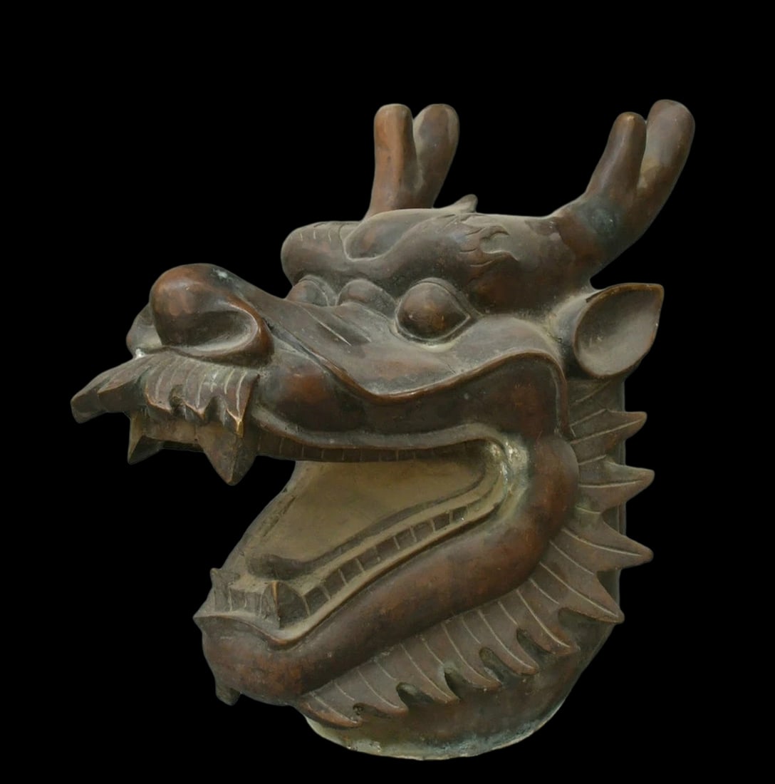 Handmade Bronze Zodiac Dragon Head Statue Bust: Size: Height 25.4 cm - Length 30.5 cm - Width 17.8 cm. Weight 2.6 kg. Materials: Bronze. Condition: Resembles a retro aesthetic. This handmade bronze sculpture is crafted in a vintage style, depicting