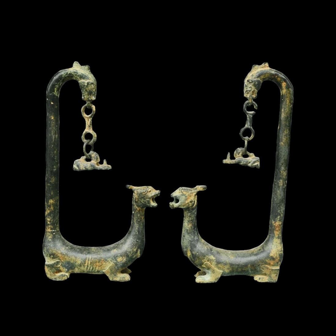 Chinese Bronze Candlesticks Two Animal Figurines: Size: Height 26 cm - Length 14 cm - Width 4 cm. Weight 4 kg. Materials: Bronze. Condition: Looks like vintage. These Chinese retro-style bronze candlesticks feature two animal figurines, each shaped t