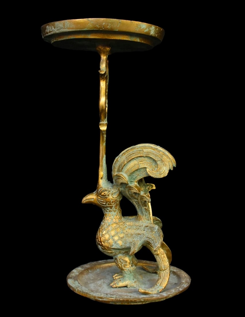 Handmade Bronze Gilt Phoenix Candle Holder Statue (1 of 8)