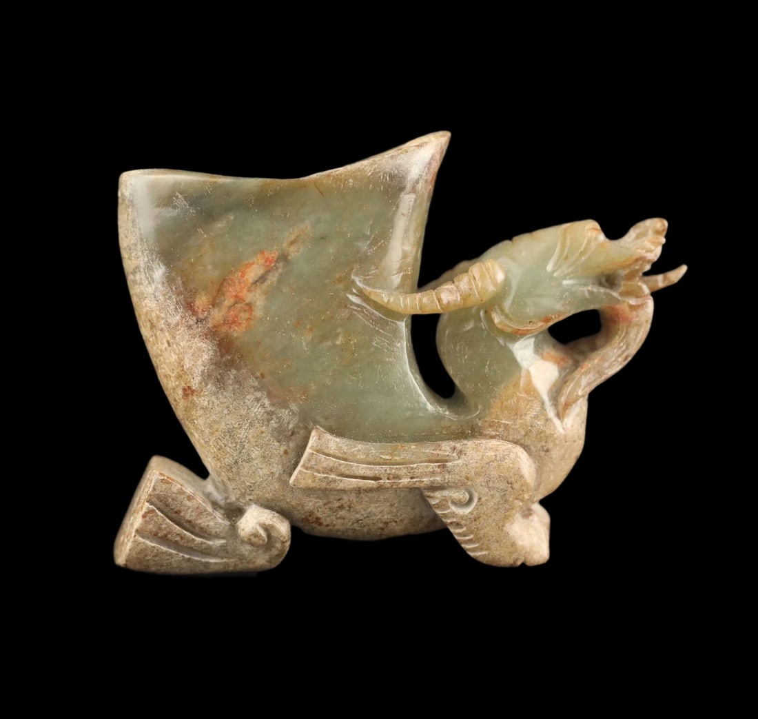 Hetian Jade Retro Dragon Libation Cup Vessel Bowl (1 of 6)