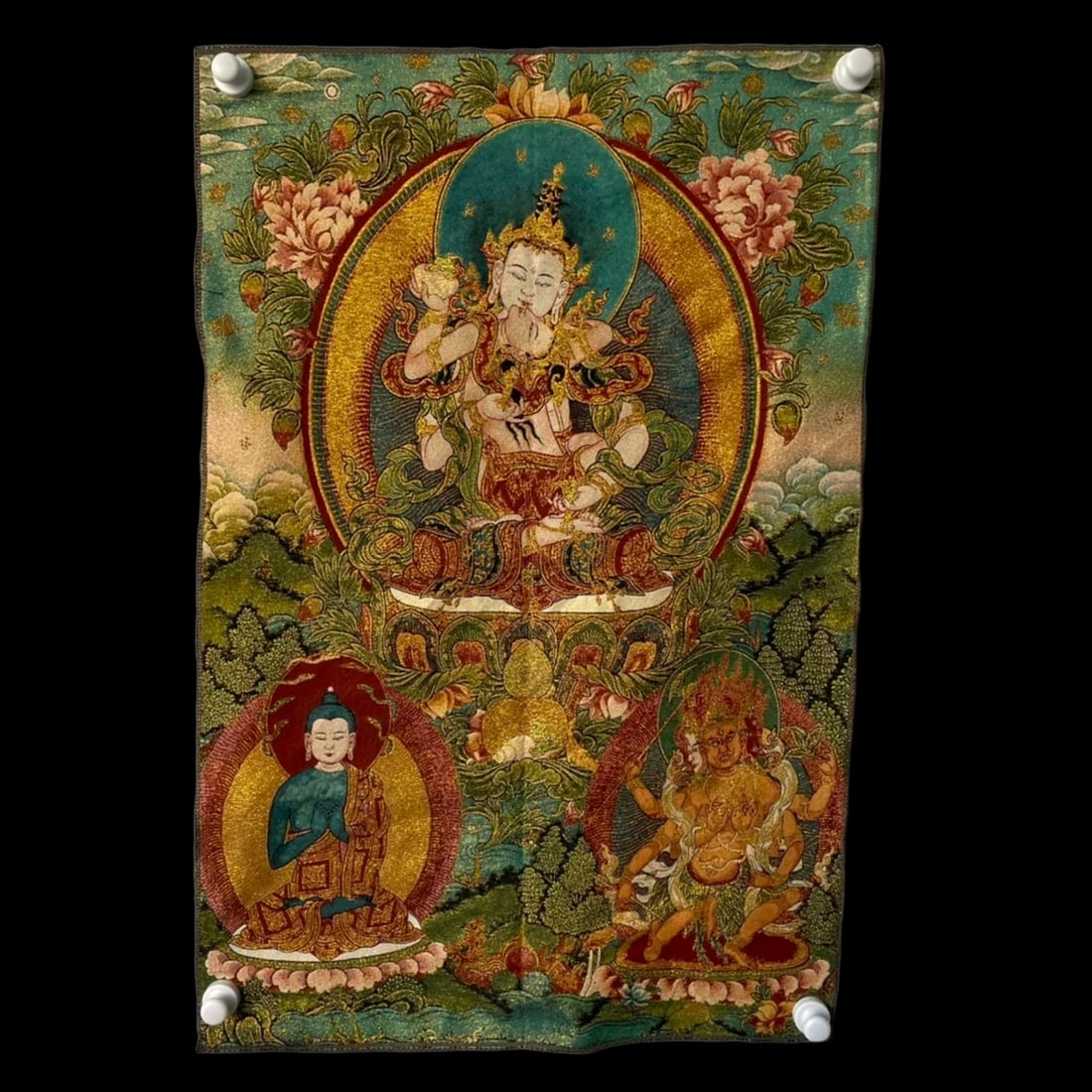 Tibetan Vajrasattva Yab-Yum Embroidery Thangka (1 of 5)
