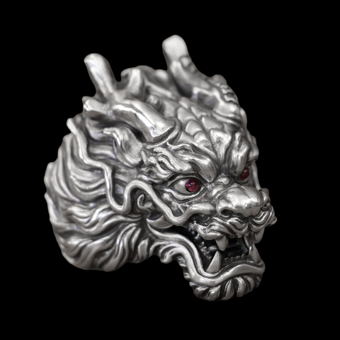 Dragon Head 925 Silver Purple Red Zirconia Ring (1 of 5)