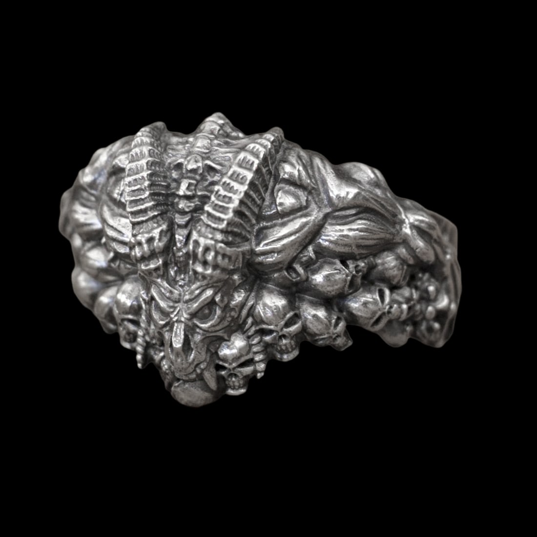 Horned Demon Skull 925 Silver Biker Style Ring (1 of 5)