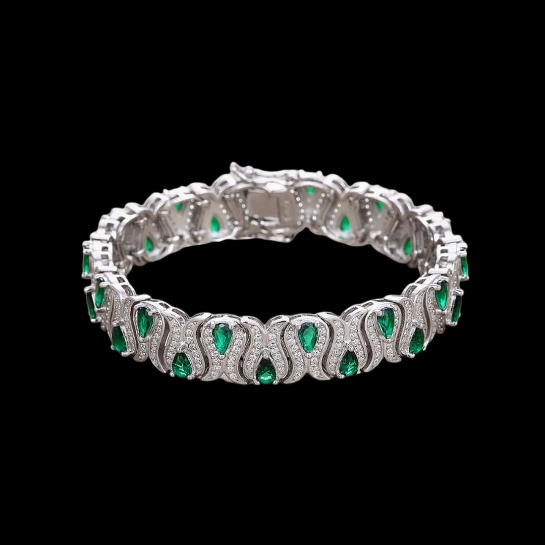 Green Hue Gemstone Silver Bangle Festive Hand Link (1 of 2)