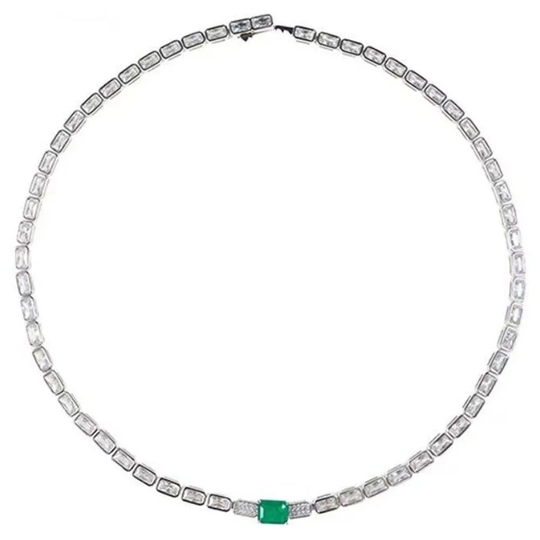Rectangular Cut Green Emerald 925 Silver Necklace (1 of 5)