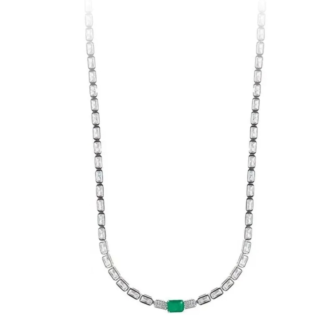 Rectangular Cut Green Emerald 925 Silver Necklace - 2