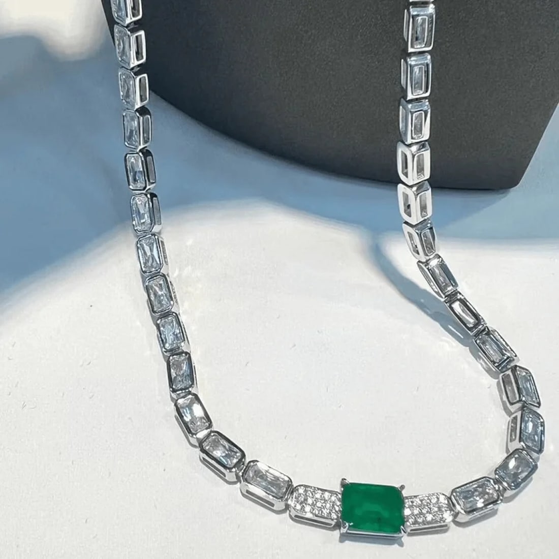 Rectangular Cut Green Emerald 925 Silver Necklace - 3