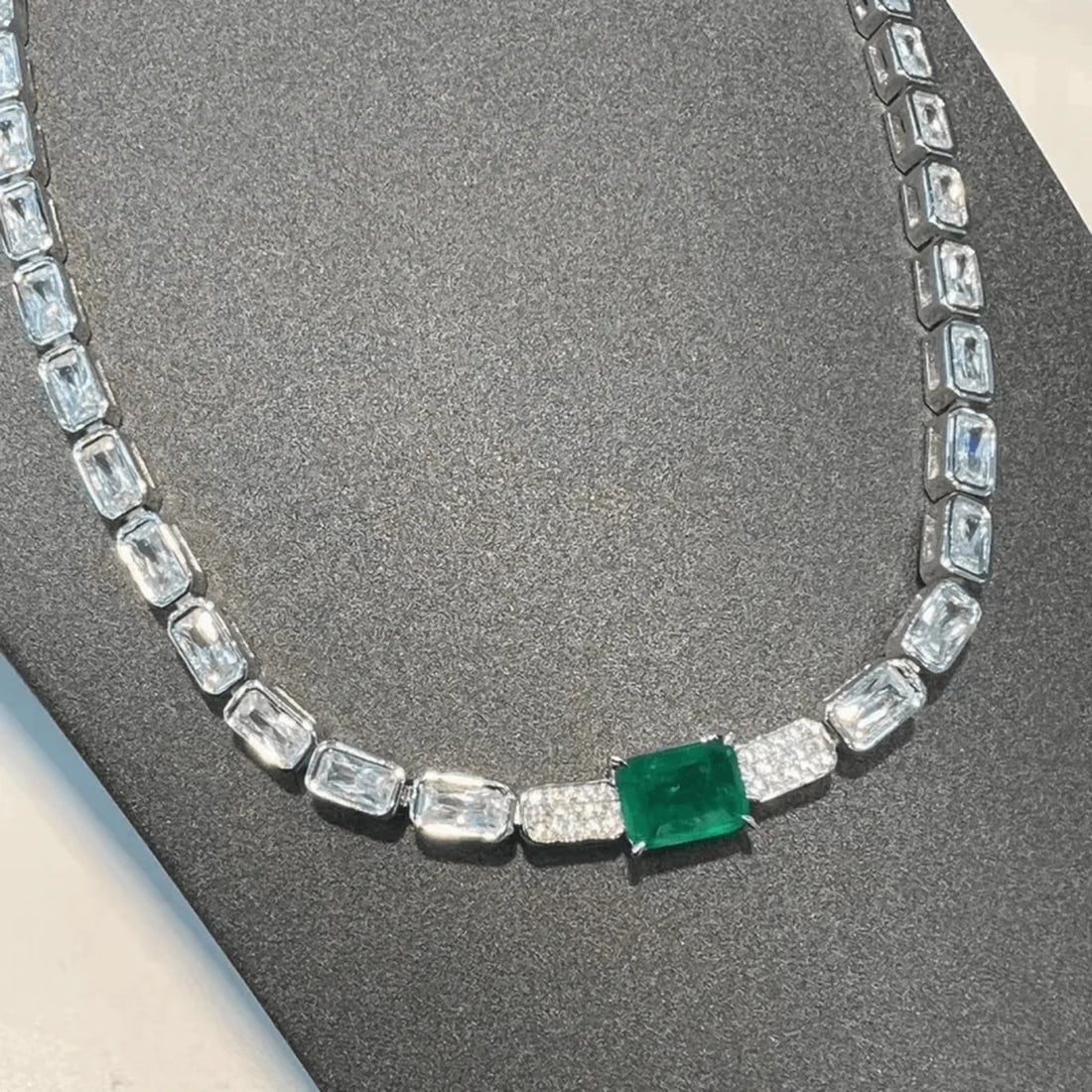 Rectangular Cut Green Emerald 925 Silver Necklace - 5