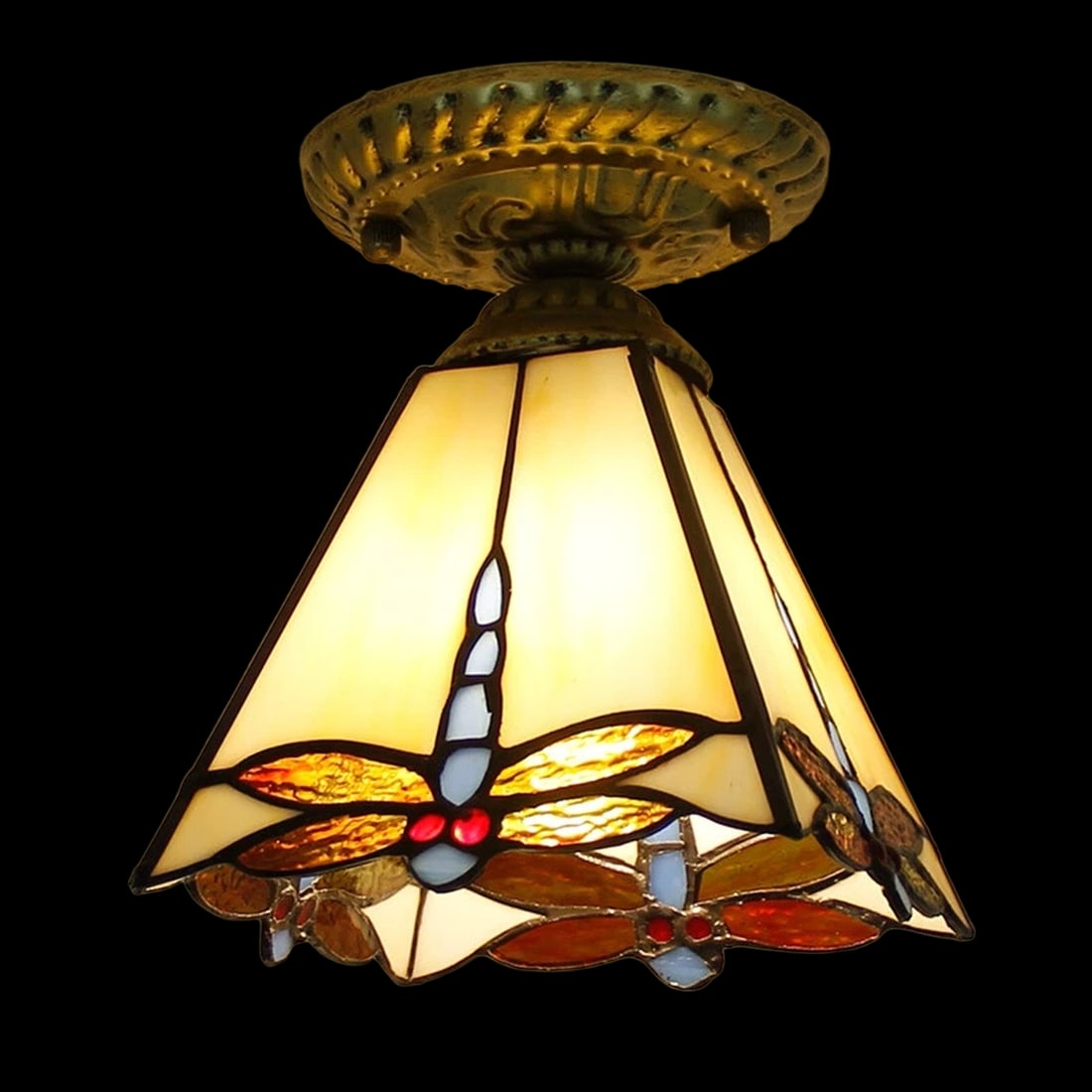 Pyramid Tiffany Dragonfly Stained Glass Light Lamp (1 of 2)