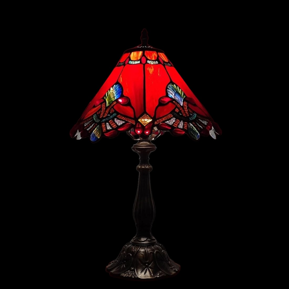 Deep Red Baroque Stained Glass Resin Table Lamp (1 of 2)