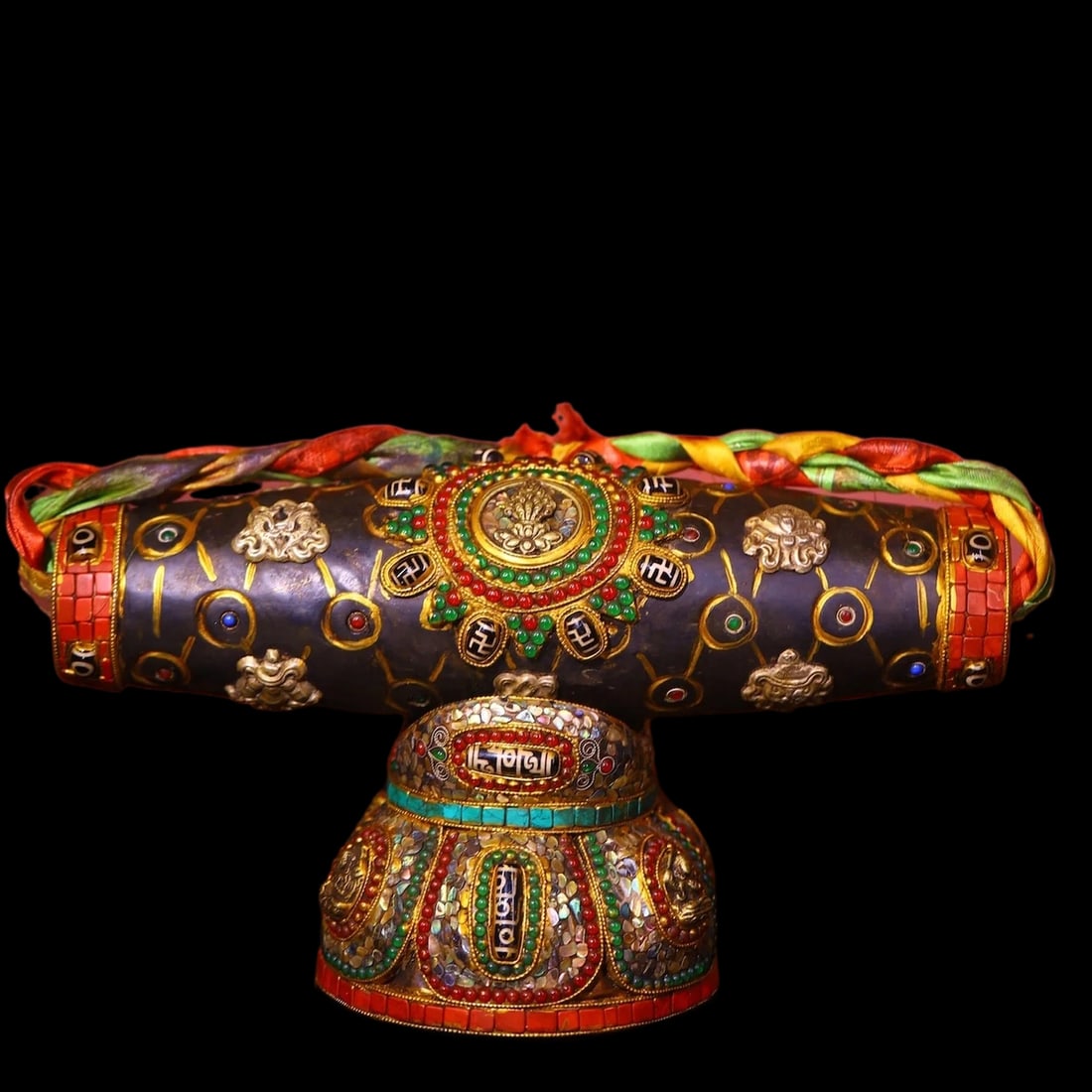 Painted Dzi Bead Shell Mosaic Amulet Holder Base (1 of 4)