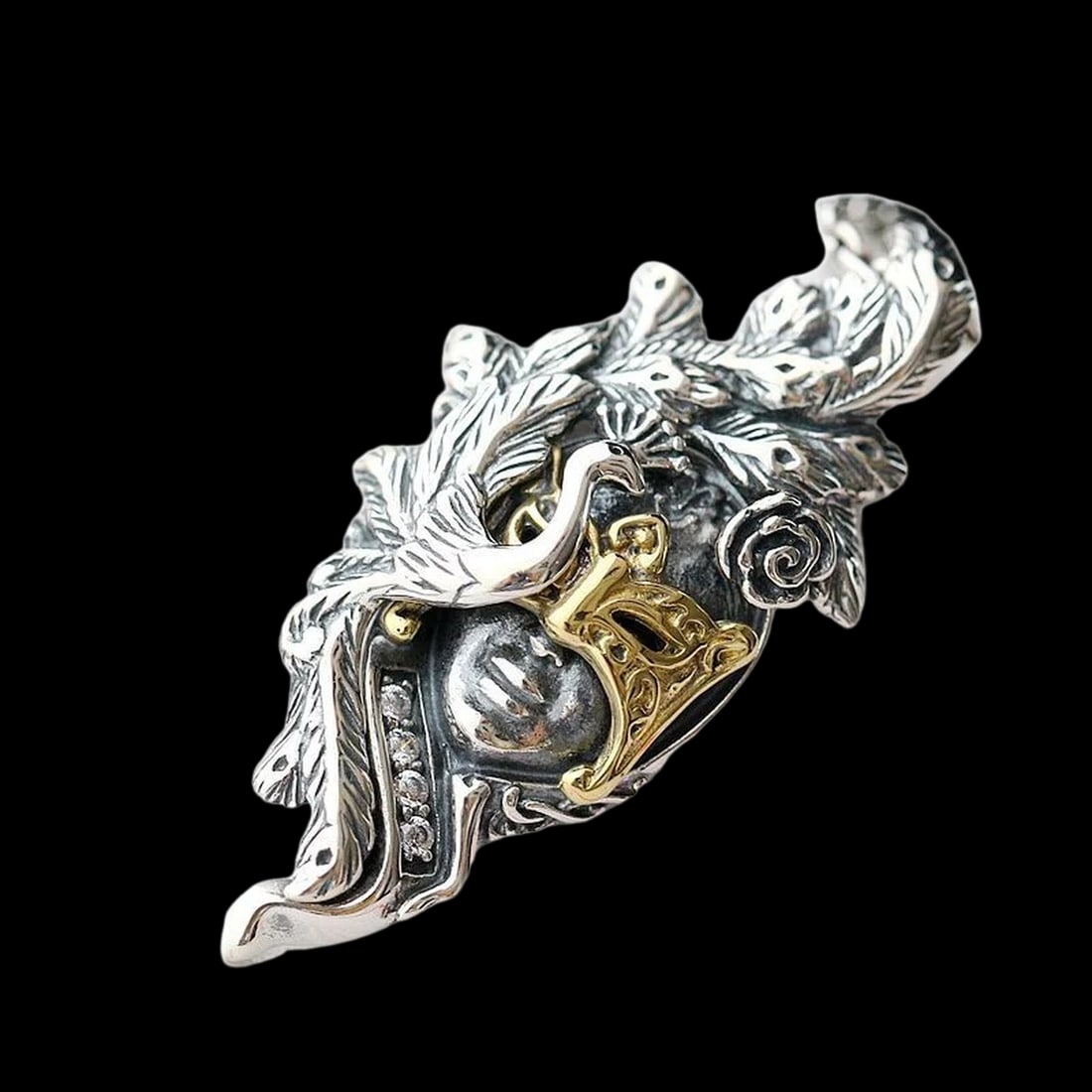 Lustrous Silver Retro Mask Pendant Ancient Style (1 of 3)