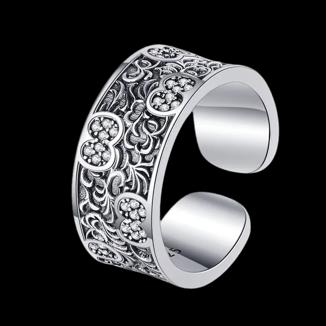 Rare 925 Silver Tang Grass Micro-inlay Band: Size: Resizable. Weight 7.15 g. Materials: 925 Sterling silver. Condition: New. This adjustable ring is crafted from 925 sterling silver in a traditional "court style." The outer surface of the ring i