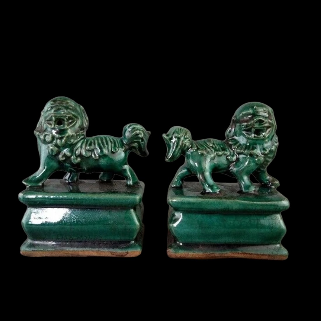 Mythic Emerald Glaze Guard Lion Pair Ancient Style (1 of 5)