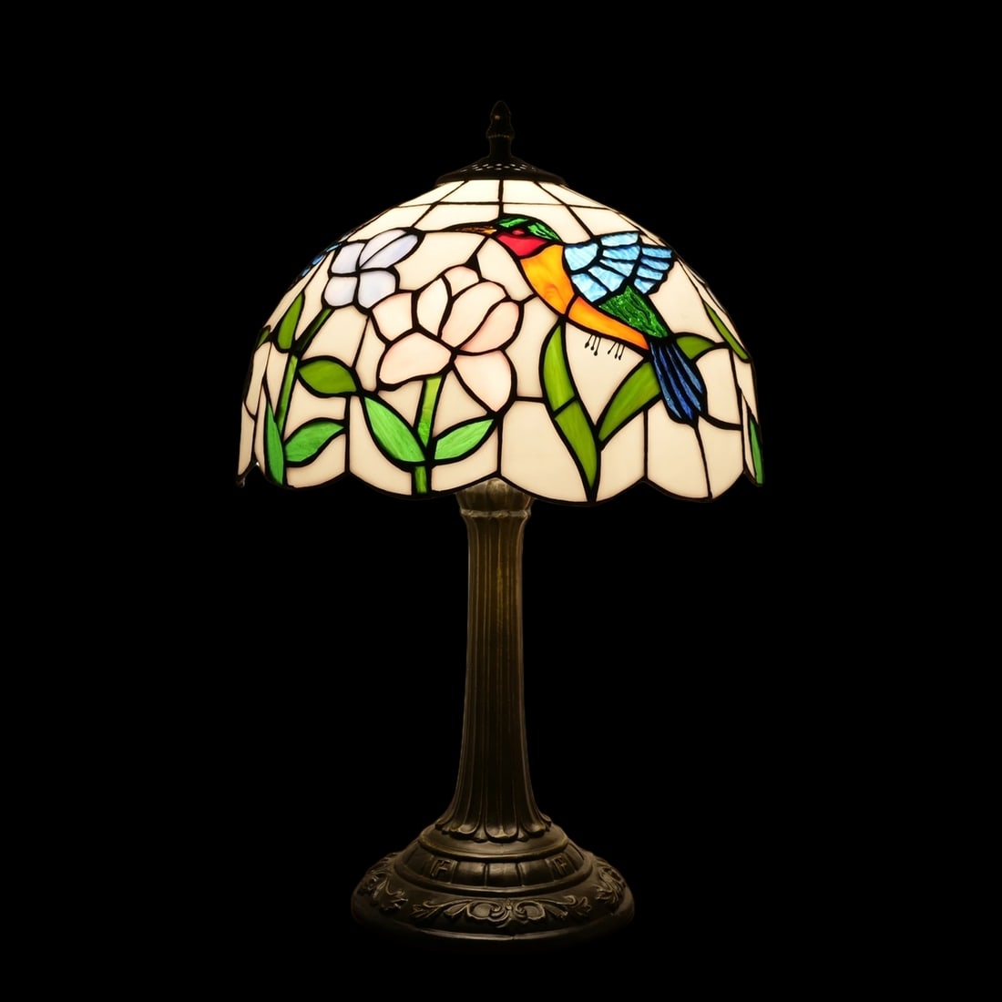 Exquisite Vibrant Glass Hummingbird Floral Lamp (1 of 4)