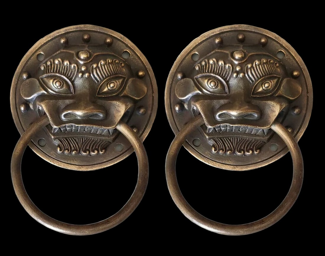Retro-Style Copper Beast Head Motif Door Ring Pair (1 of 4)