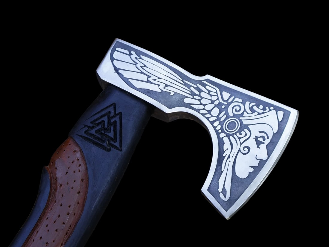 Engraved Ash Wood Custom Carbon Steel Viking Axe (1 of 4)