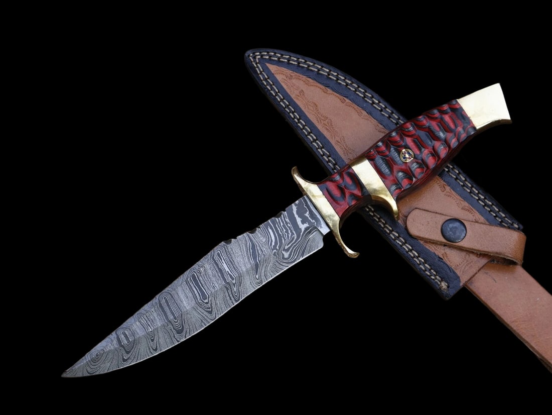 Bowie Custom Damascus Pakka Wood Hunter Knife (1 of 4)