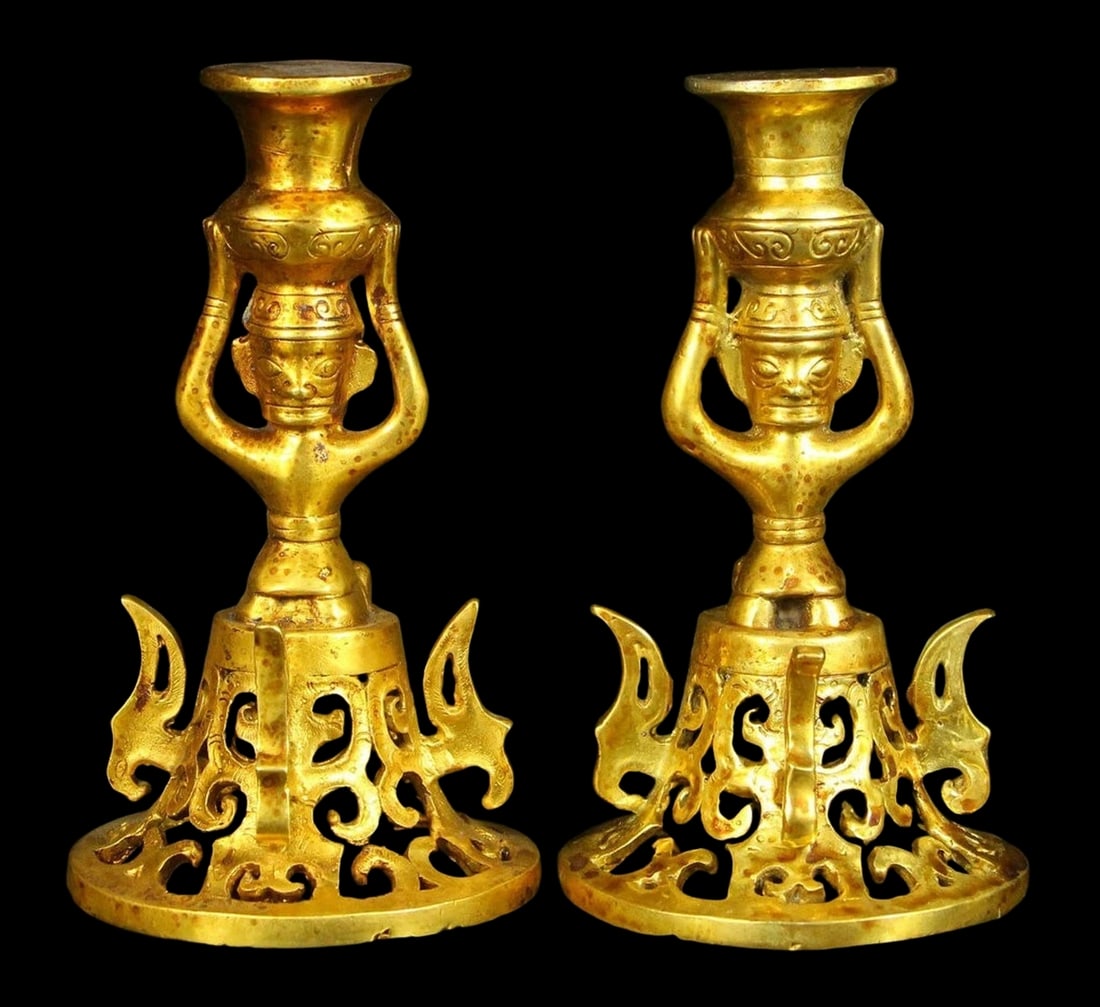 Asian Pair Attendant People Motif Candlesticks (1 of 6)