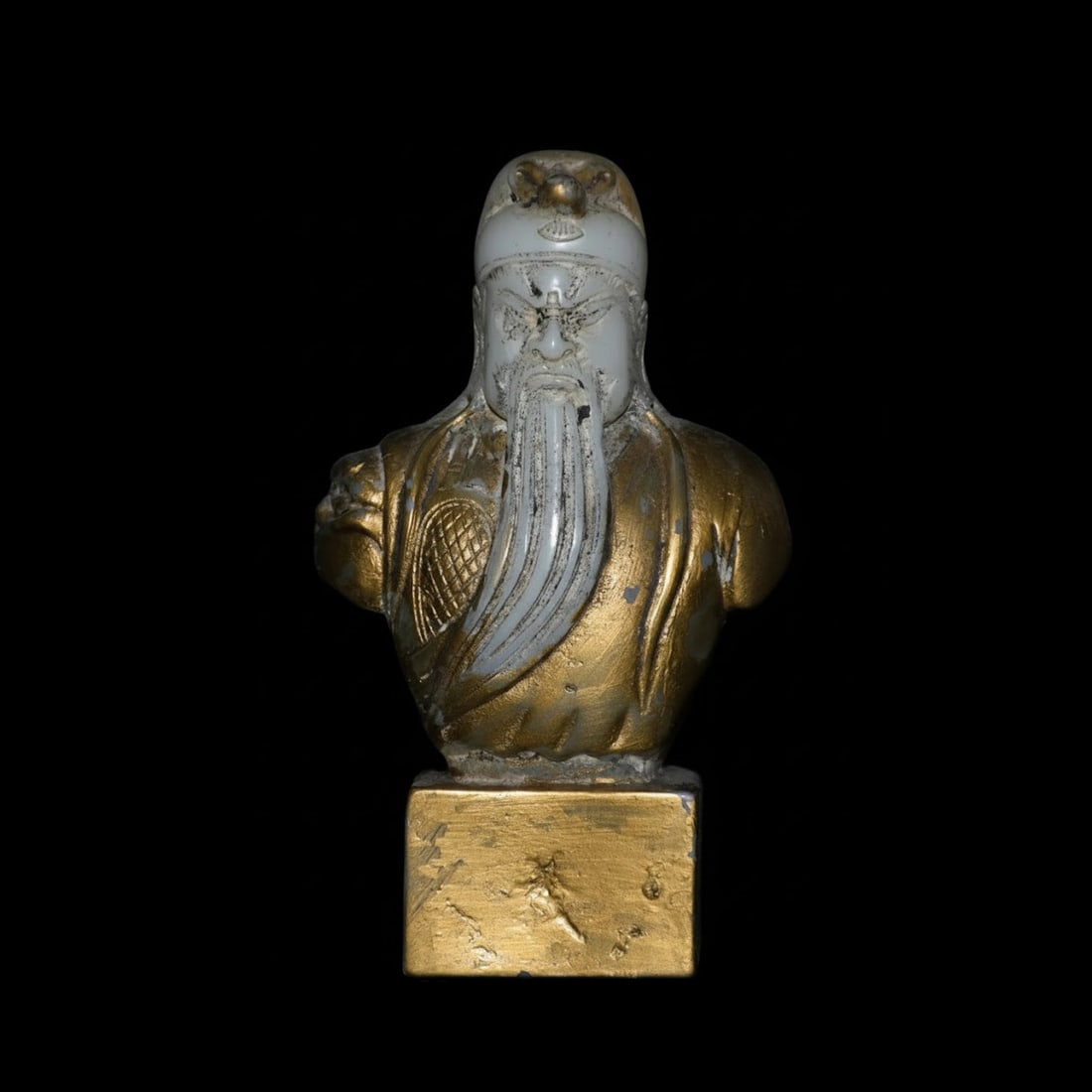 Jadeite Gilded Asian Warrior Deity God Sculpture (1 of 4)