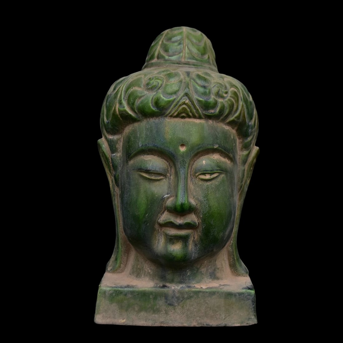 Vintage Green Crackle Glaze Shakyamuni Buddha Head (1 of 4)
