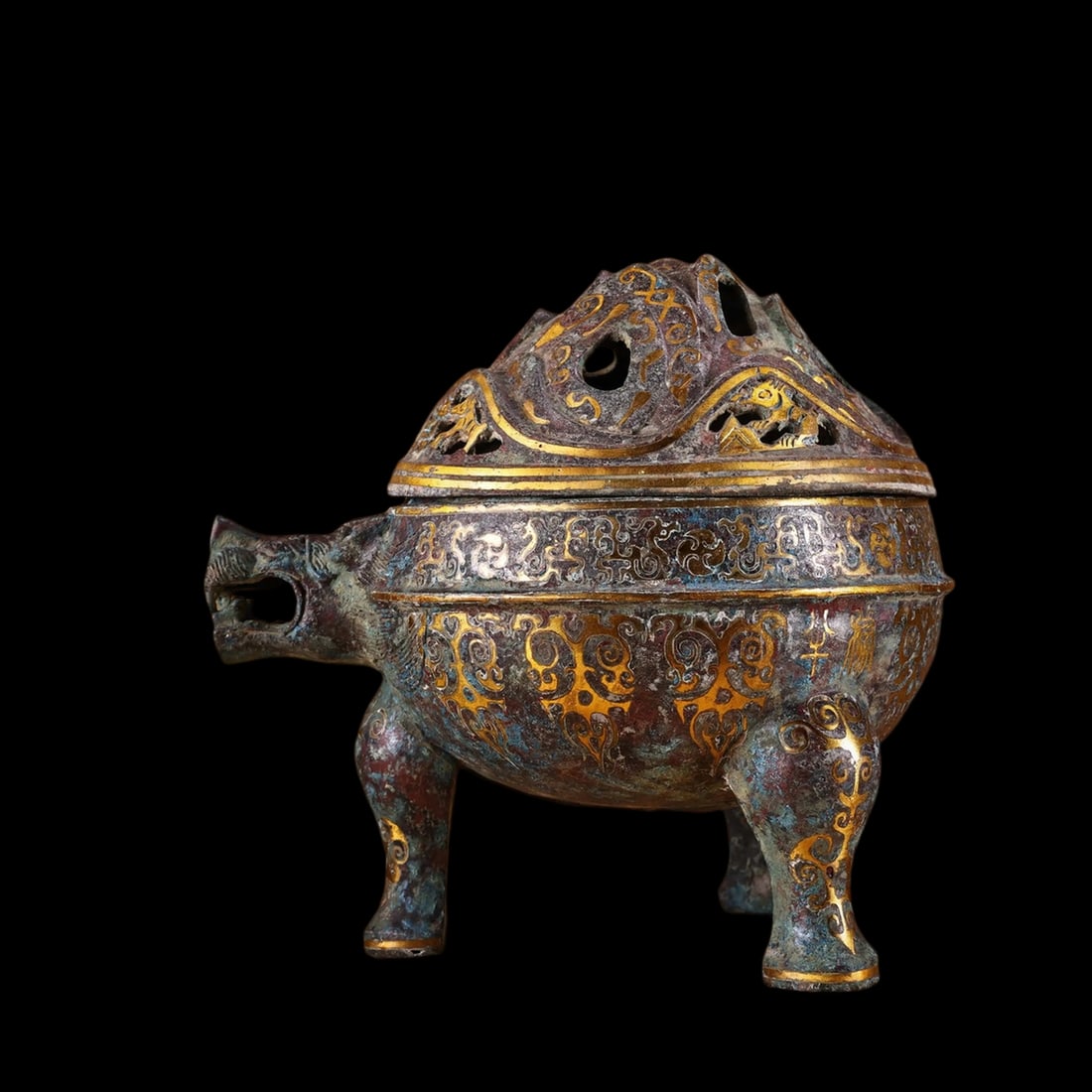 Archaic Style Bronzed Engraved Burner Incense (1 of 5)
