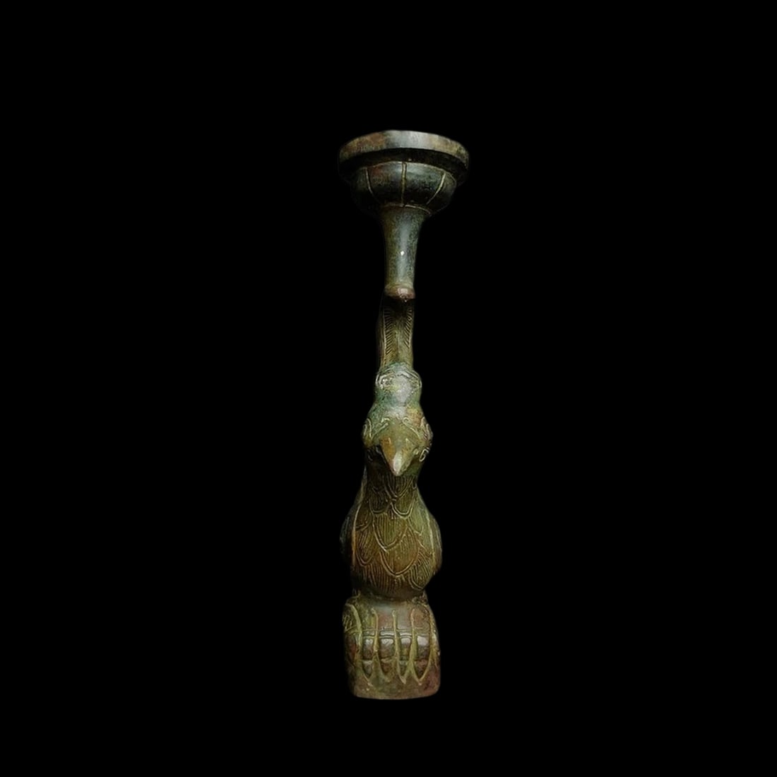 Asian Mythic Bronze Candlestick Celestial Phoenix - 2