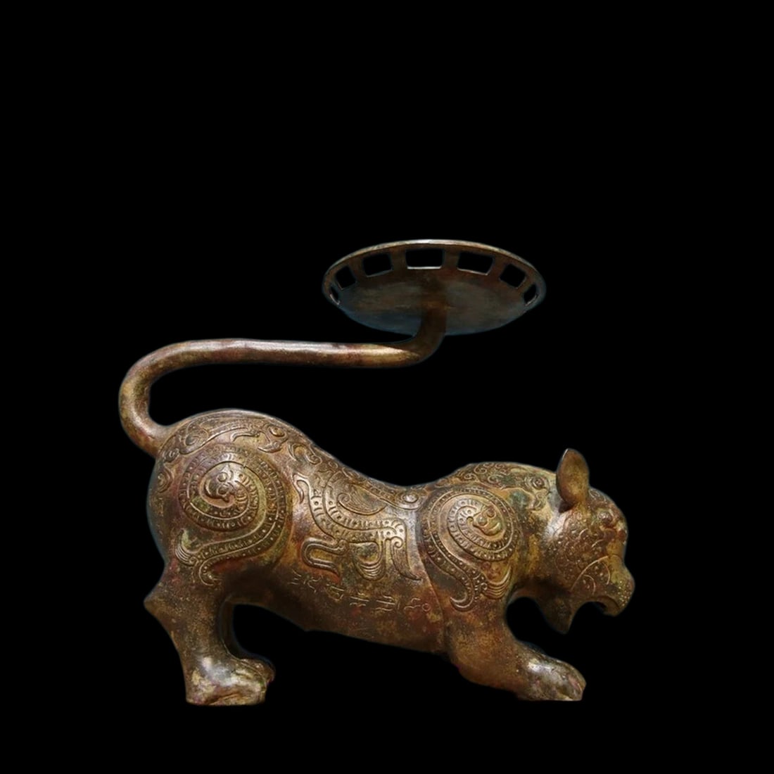 Retro Style Bronze Celestial Tiger Candlestick - 2
