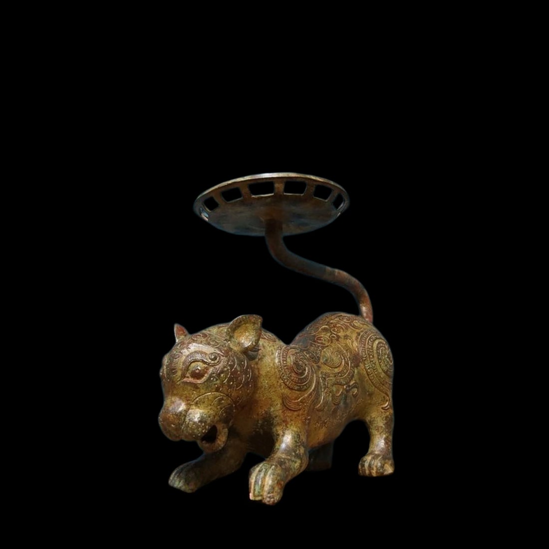 Retro Style Bronze Celestial Tiger Candlestick - 3
