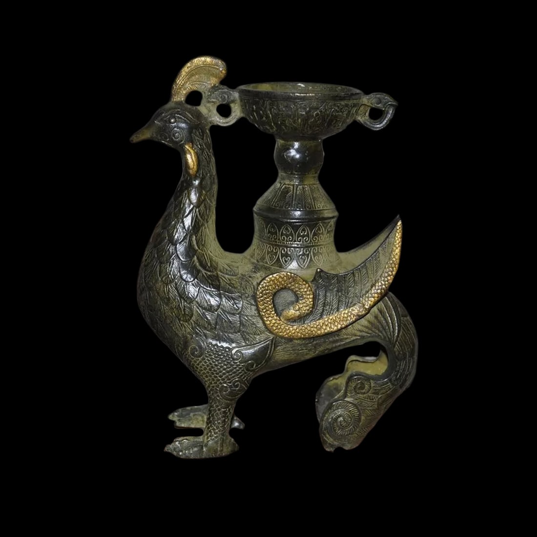 Asian Retro Style Bronzed Bird Candlestick Holder: Size: Height 19.5 cm - Length 13.5 cm - Width 5.5 cm. Weight 1.4 kg. Materials: Bronze. Condition: Excellent. This auspicious bronze candle holder is cast in the shape of a "wealth bird" - a