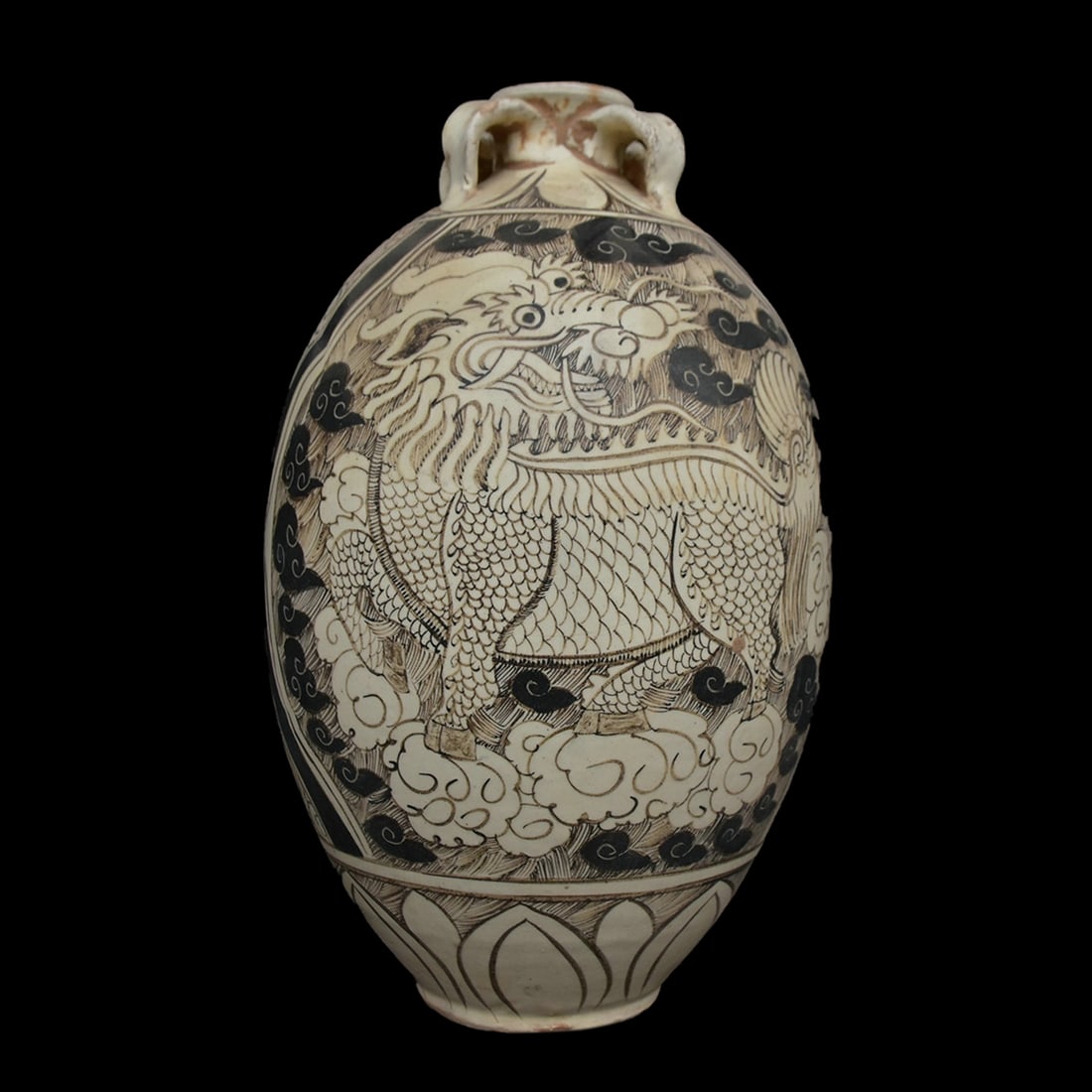 Vintage Style Cizhou Kiln Porcelain Qilin Dragon: Size: Height 36.6 cm - Length 20.3 cm - Width 20.3 cm. Weight 5.5 kg. Materials: Porcelain. Condition: Looks like vintage. This vintage-style, spacious bottle vase is an exceptional example of the Qiz
