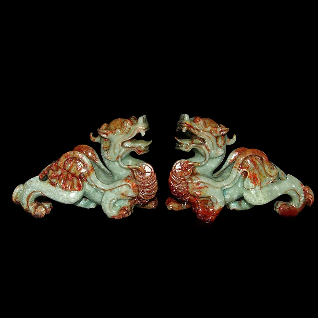 Asian Vintage Style Jade Pixiu Statue Dragons Pair (1 of 12)