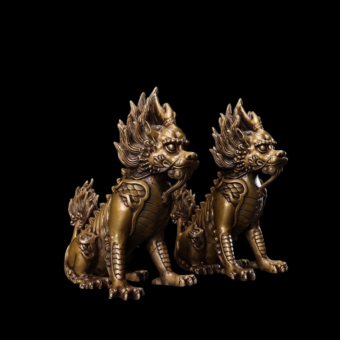 Chinese Retro Style Bronze Foo Dog Statue Pair (1 of 9)
