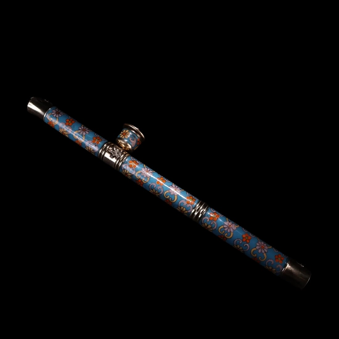 Chinese Old Style Bronze Floral Motif Smoking Pipe (1 of 6)