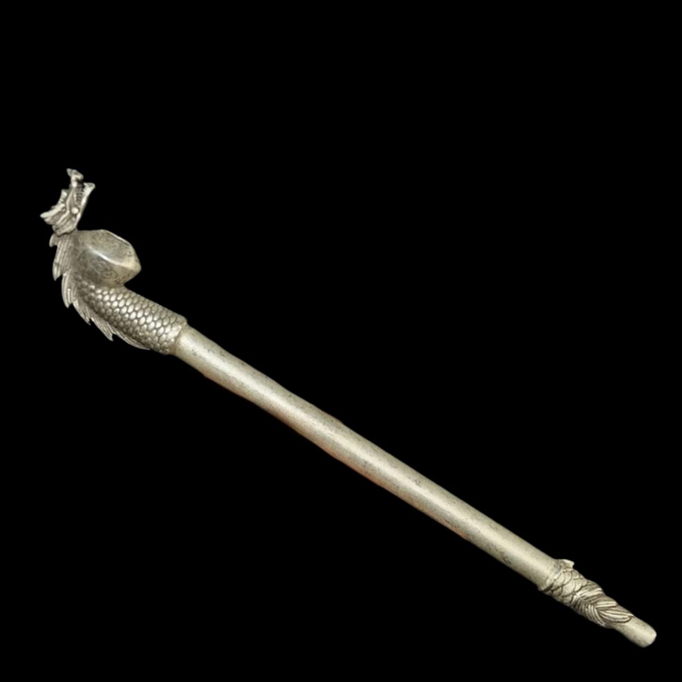 Antique Style Silver Smoking Pipe Dragon Motif (1 of 6)