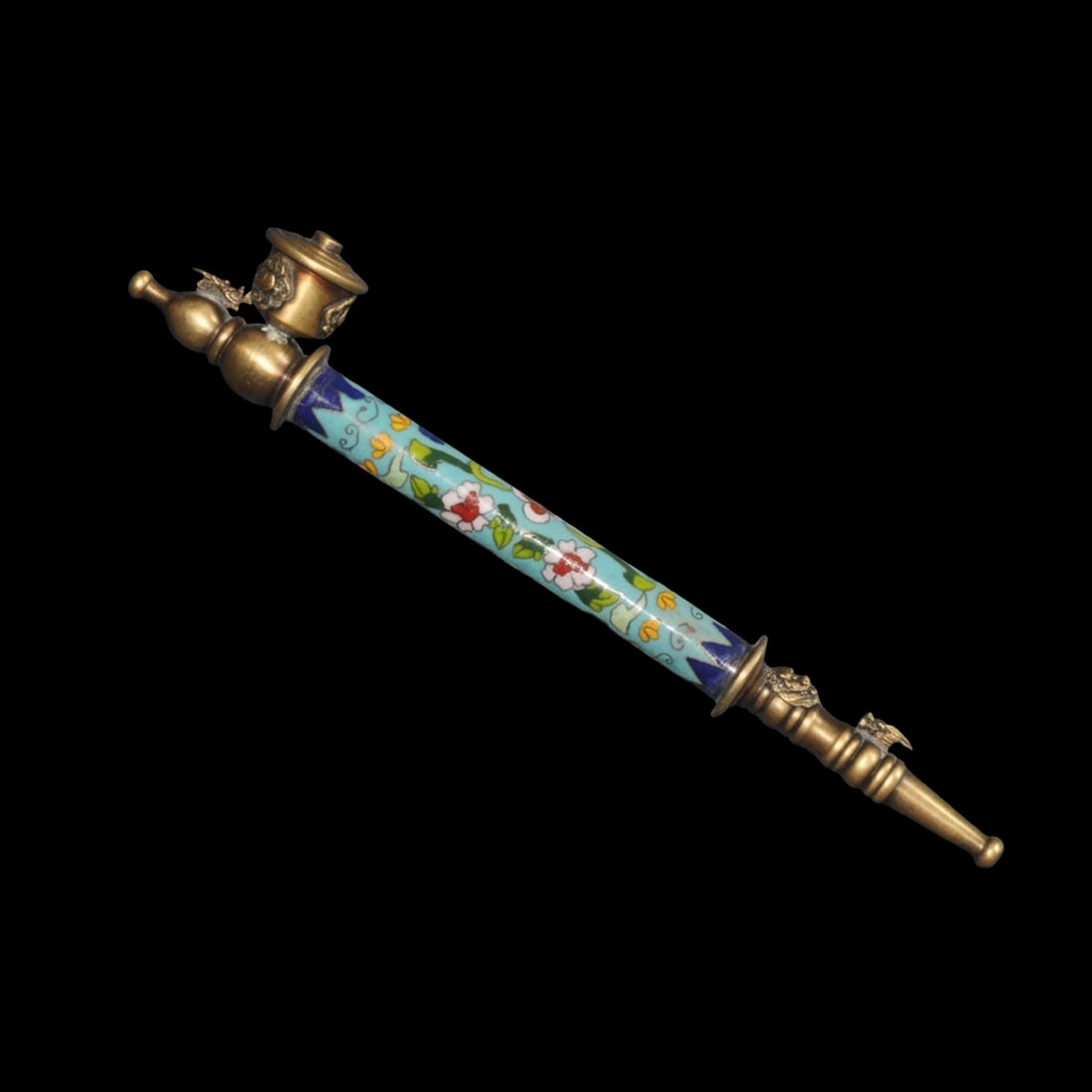 Asian Old Style Bronze Flower Motif Tobacco Pipe (1 of 7)