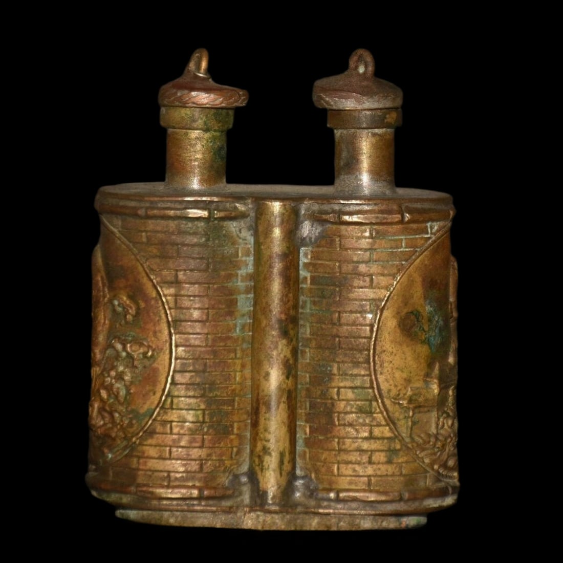 Antique Style Bronze Fish Double Head Snuff Bottle Sculpture (1 of 9)