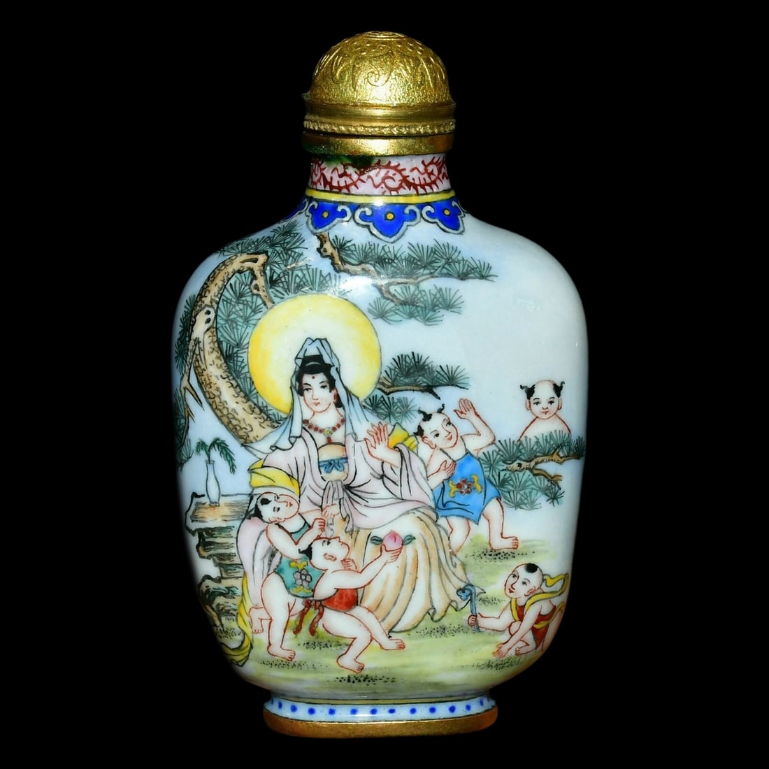 Vintage Chinese Bronze Guan Yin Tongzi Snuff Bottle Statue (1 of 9)