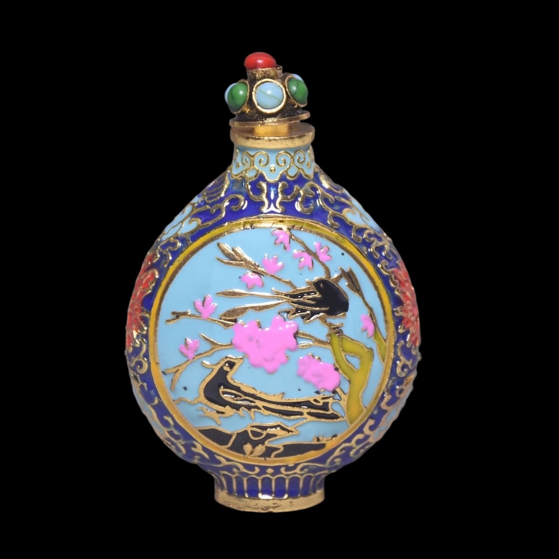 Chinese Bronze Flower Bird Motif Snuff Bottle (1 of 6)