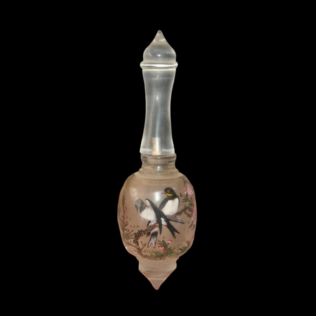 Oriental Crystal Flower Bird Motif Snuff Bottle (1 of 7)
