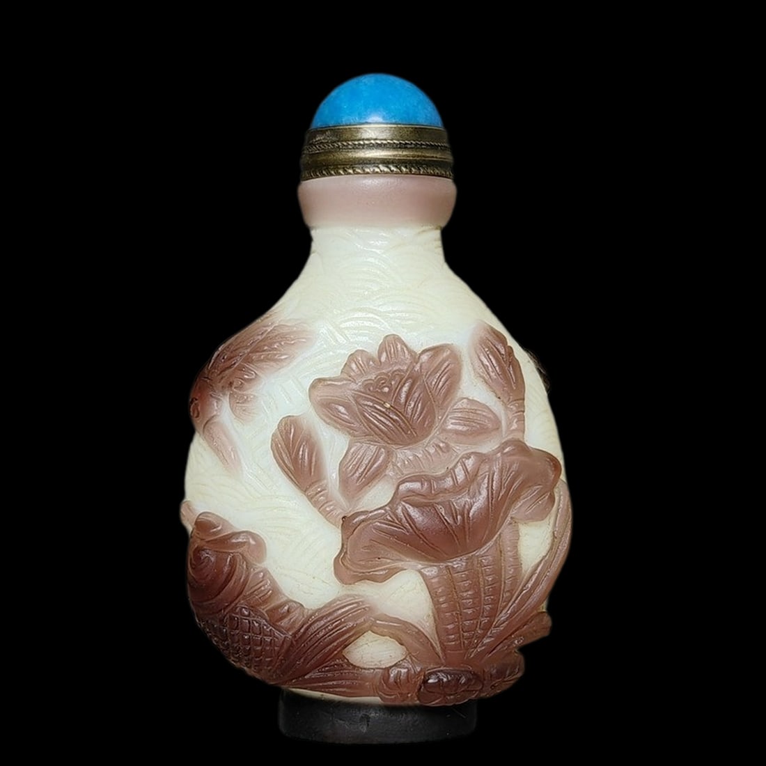 Antique Style Beijing Glaze Carving Flowers Birds Lotus Snuff Bottle (1 of 8)