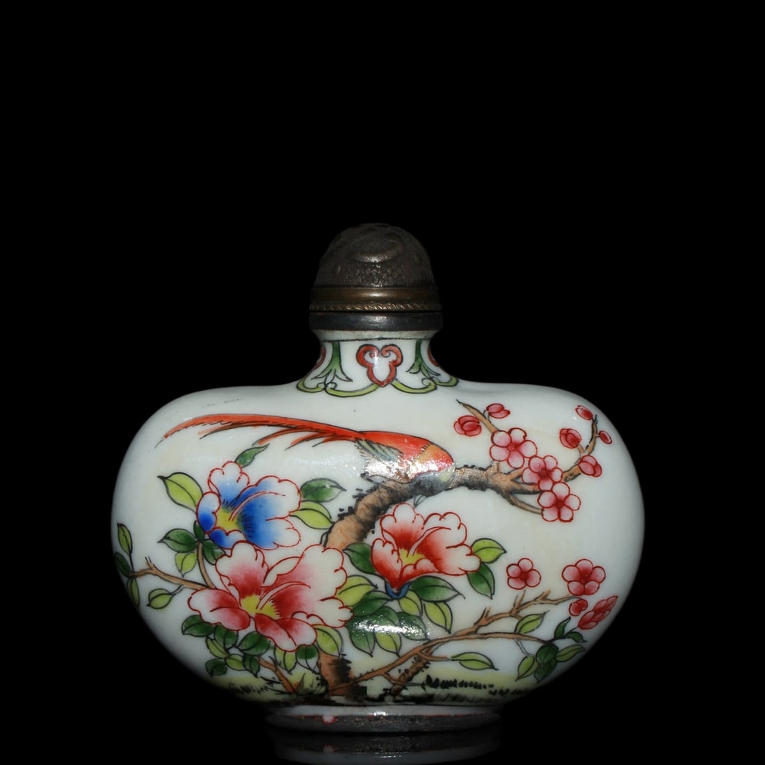 Vintage Purple Copper Enamel Flower Bird Snuff Bottle (1 of 9)