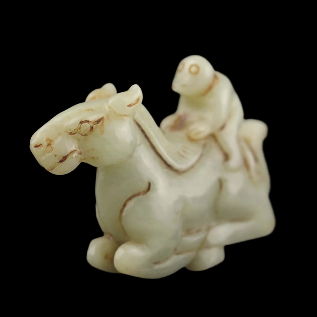 Chinese Old Style Figure Jade Horse Monkey Motif (1 of 5)