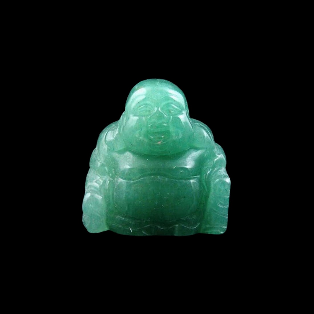Asian Old Style Jade Figurine Seated Happy Buddha: Size: Height 3.5 cm - Length 3.2 cm - Width 2.2 cm. Materials: Jade. Condition: Excellent. This charming miniature sculpture is expertly hand-carved from green jade and depicts the iconic seated