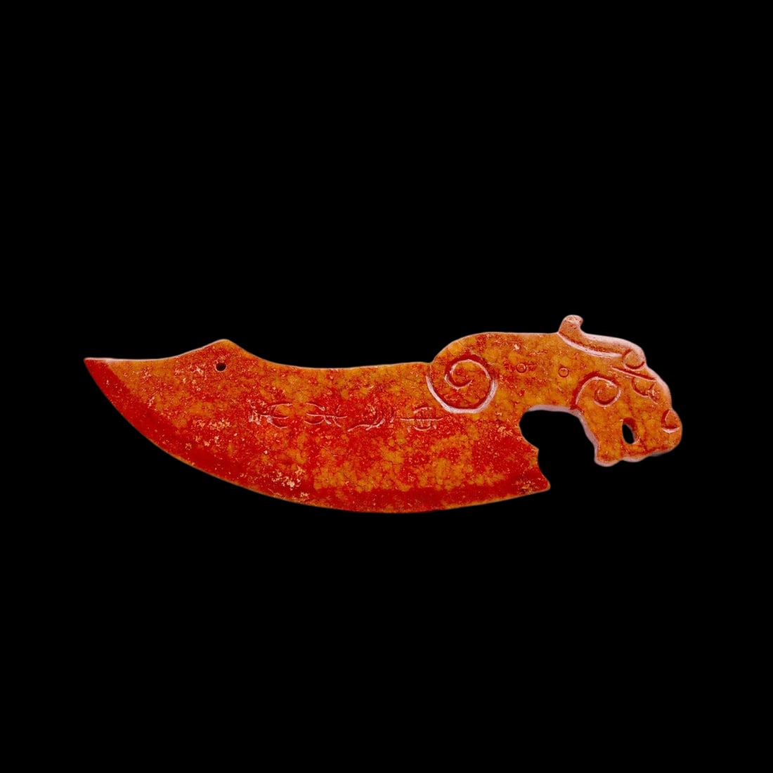 Vintage Style Nephrite Dragon Head Knife Motif: Size: Height 5.0 cm - Length 17.0 cm - Width 0.6 cm. Materials: Jade. Condition: Appears to have a classic aesthetic. This unique ceremonial item is expertly hand-carved from natural jade, in the