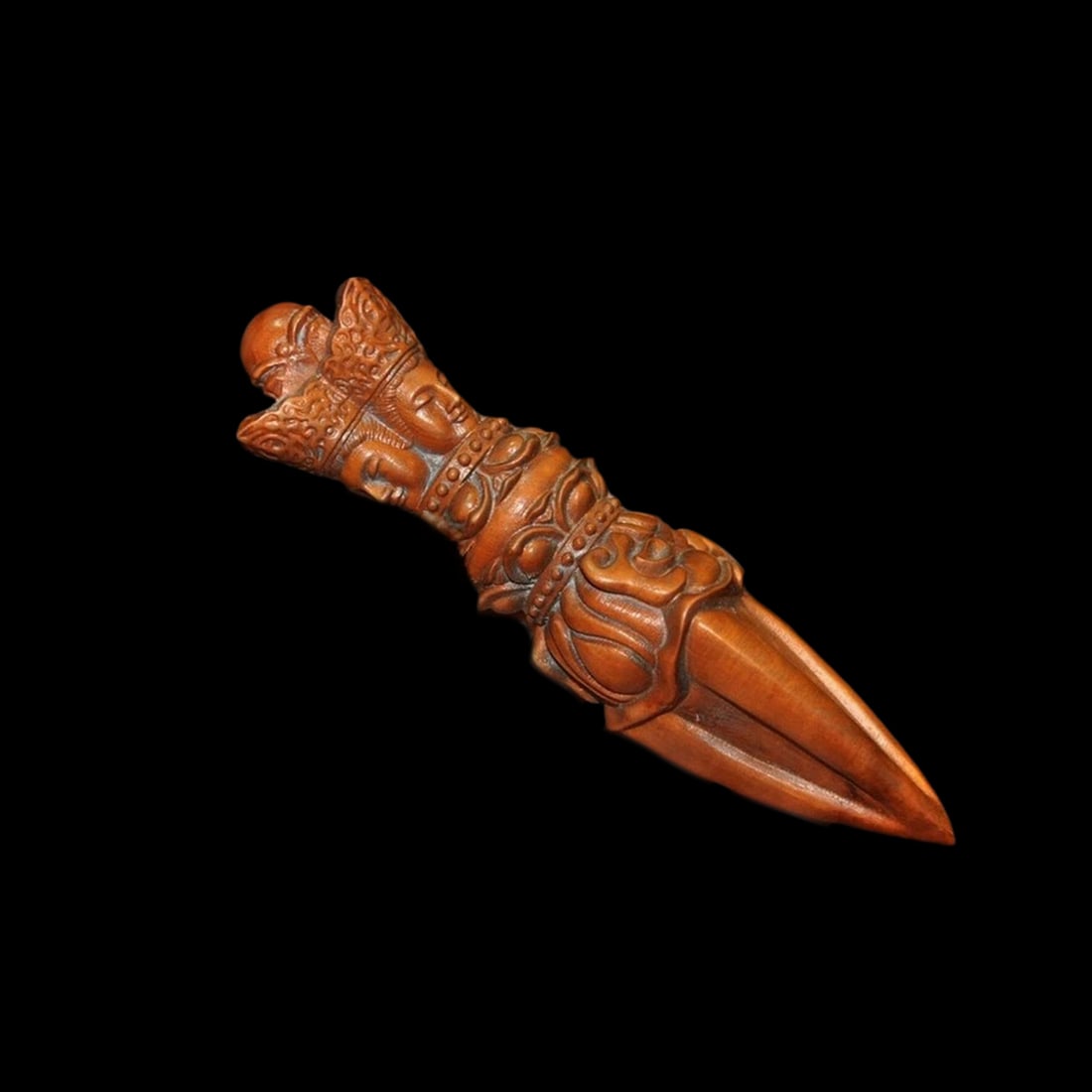 Old Style Asian Boxwood Vajra Phurba Ritual Dagger: Size: Height 9.5 cm - Length 2.5 cm - Width 2.5 cm. Weight 0.1 kg. Materials: Boxwood. Condition: Looks like vintage. This piece is crafted in the style of a sacred Himalayan ritual instrument,