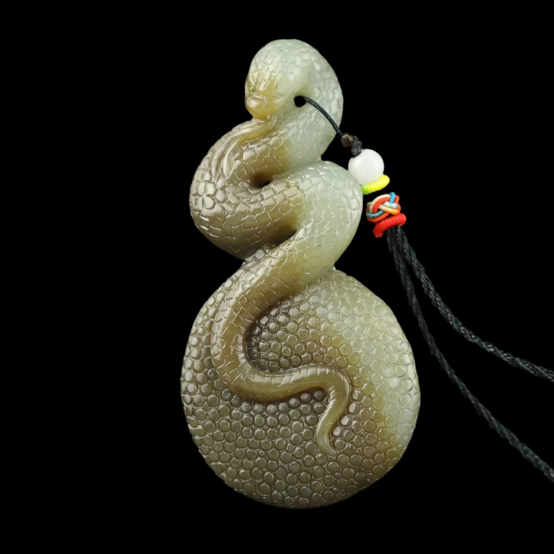 Asian Old Style Hetian Jade Snake Zodiac Pendant: Size: Height 8.2 cm - Length 4.2 cm - Width 1.2 cm. Weight 55 g. Materials: Jade. Condition: Appears to have a classic aesthetic. This traditional pendant necklace is expertly carved from Hittite jade