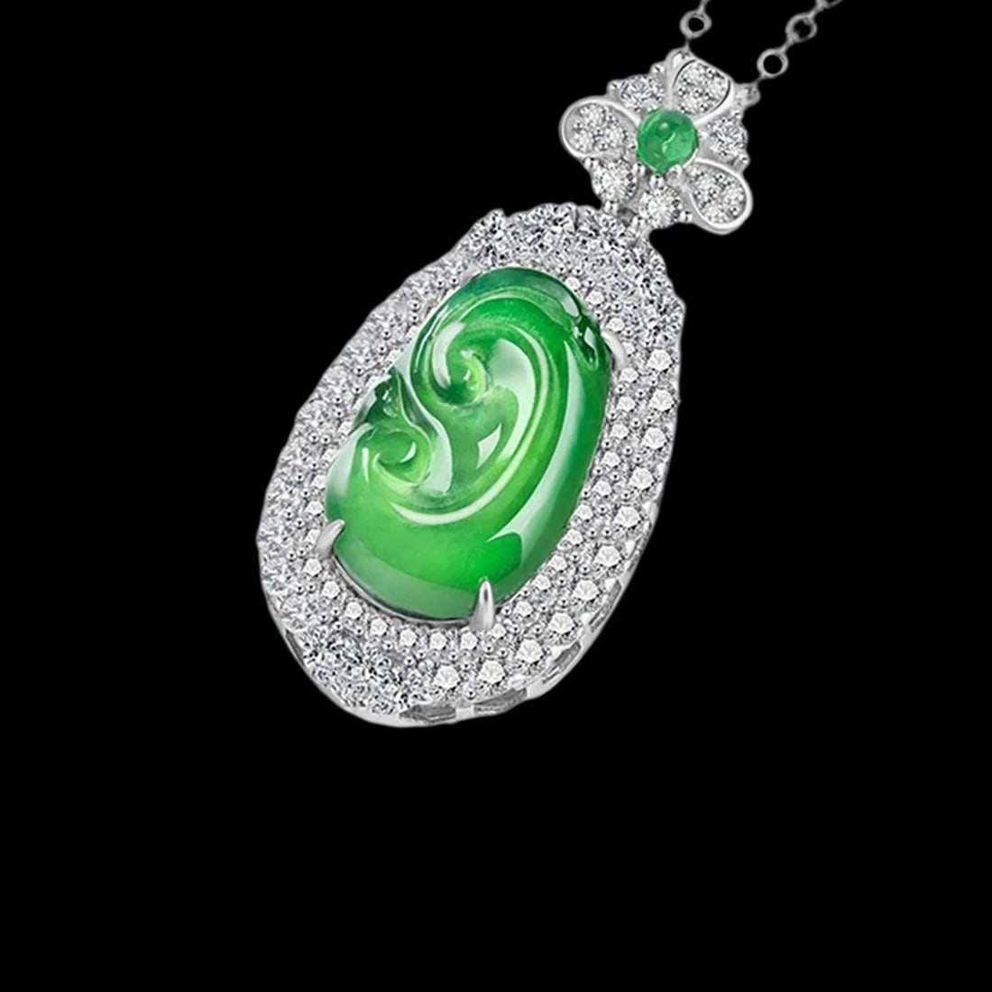 Oriental Jade Yang Silver Ruyi Pattern Pendant - 2
