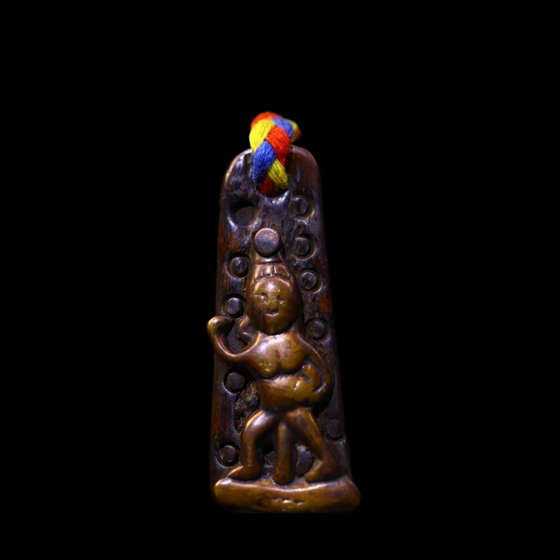 Tibetan Gabbra Bronze Vajrayana Pendant Amulet: Size: Height 7.4 cm - Length 2.5 cm. Weight 0.25 kg. Materials: Gabala, mosaic, bronze. Condition: Looks like vintage. This unique spiritual amulet is featuring a mosaic of traditional bronze and sacr