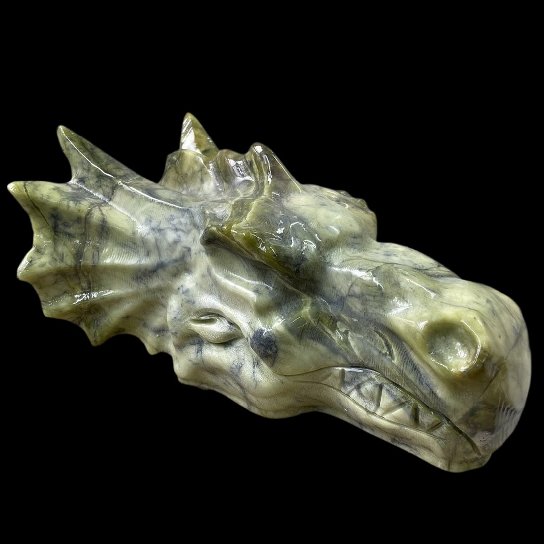 Vintage Natural Xiuyan Jade Dragon Skull Hand Carved Sculpture (1 of 6)